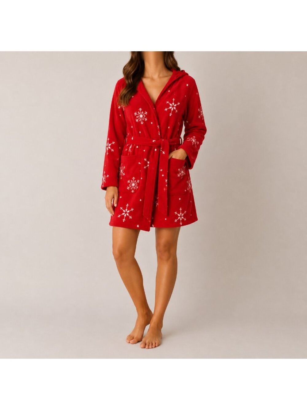 La Senza Red Snowflake Hooded Fleece Robe - Small/Medium